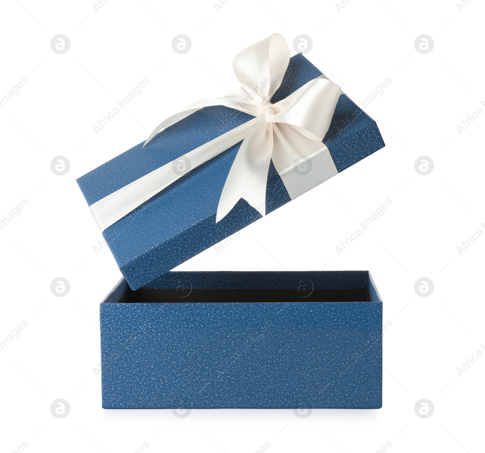 Photo of One opened gift box isolated on white