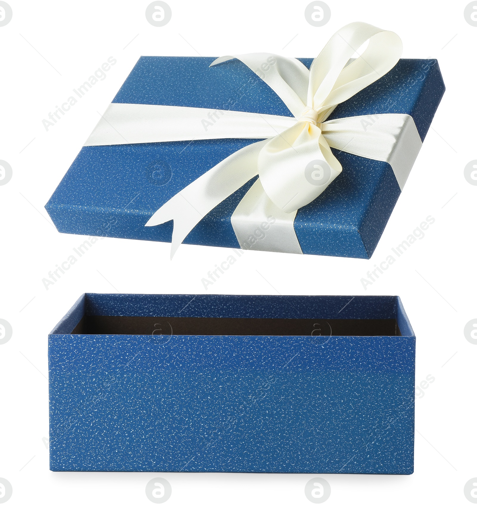Photo of One opened gift box isolated on white