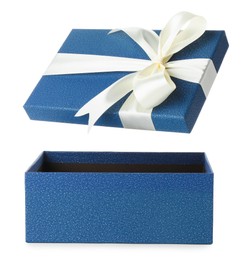 Photo of One opened gift box isolated on white