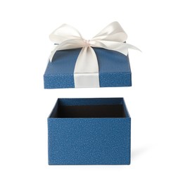 Photo of One opened gift box isolated on white