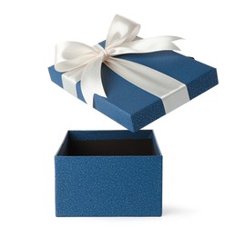 Photo of One opened gift box isolated on white