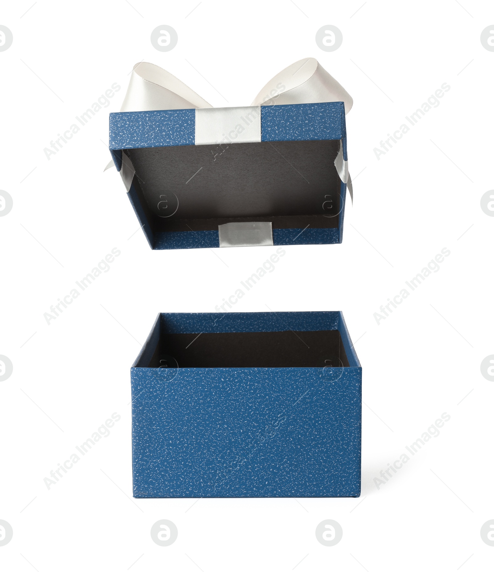 Photo of One opened gift box isolated on white