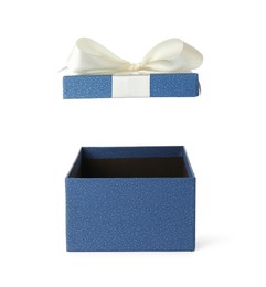 Photo of One opened gift box isolated on white