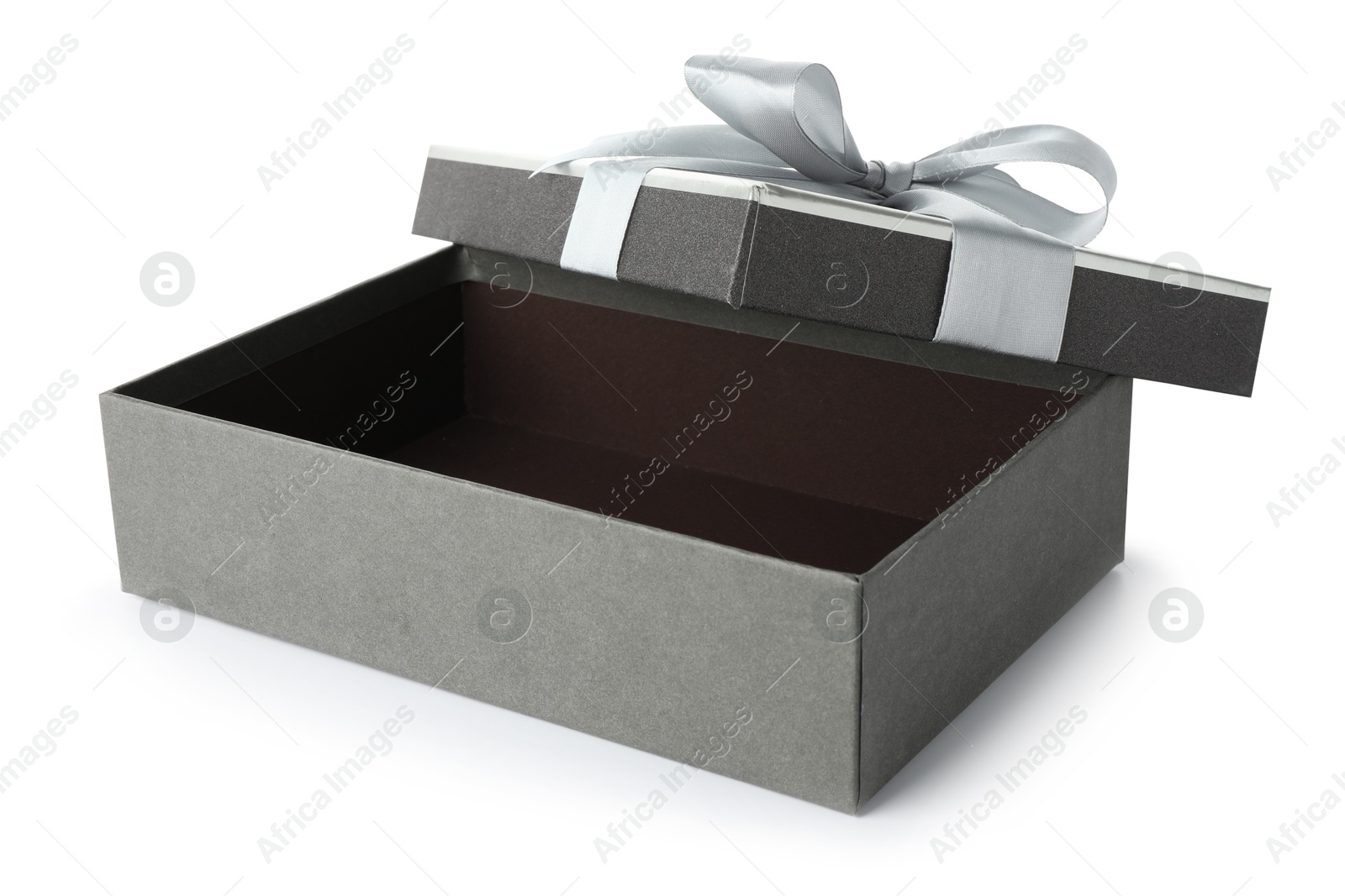 Photo of Open gift box with beautiful lid isolated on white