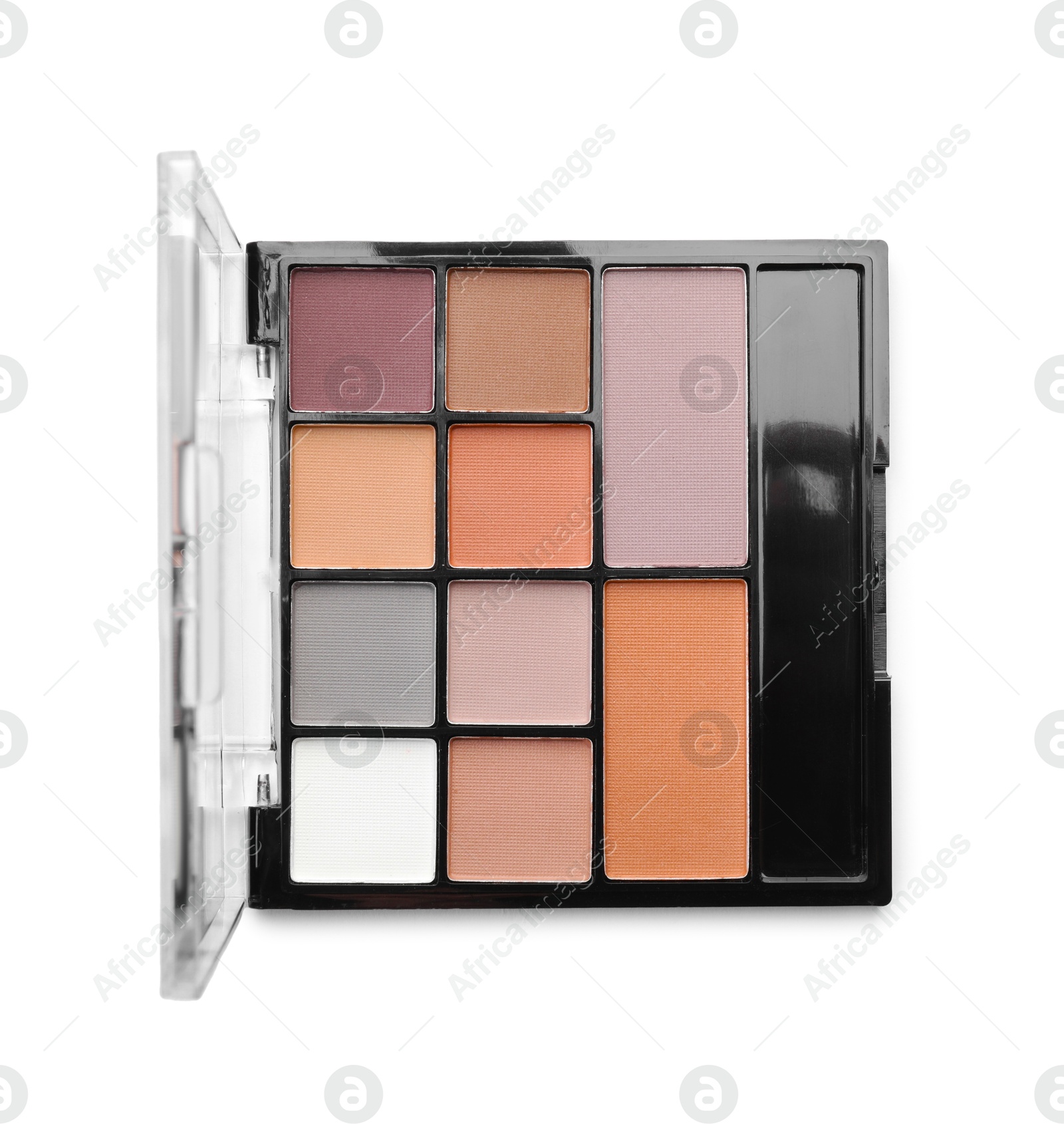 One beautiful eyeshadow palette isolated on white, top view Photo of One beautiful eyeshadow palette isolated on white, top view