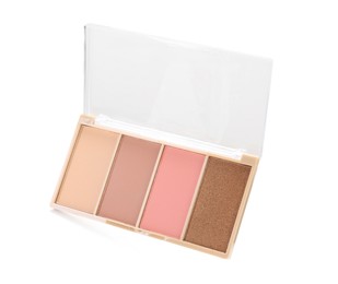 Photo of Beautiful contouring palette with blush and bronzer isolated on white