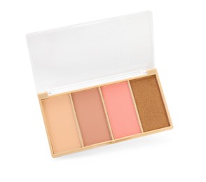 Photo of Beautiful contouring palette with blush and bronzer isolated on white