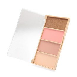 Photo of Beautiful contouring palette with blush and bronzer isolated on white
