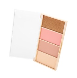 Photo of Beautiful contouring palette with blush and bronzer isolated on white