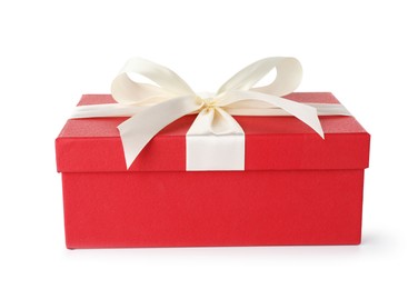 Photo of Beautiful gift box with bow isolated on white