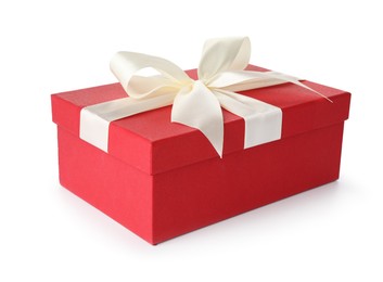 Photo of Beautiful gift box with bow isolated on white
