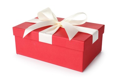 Photo of Beautiful gift box with bow isolated on white
