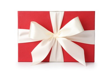Photo of Beautiful gift box with bow isolated on white