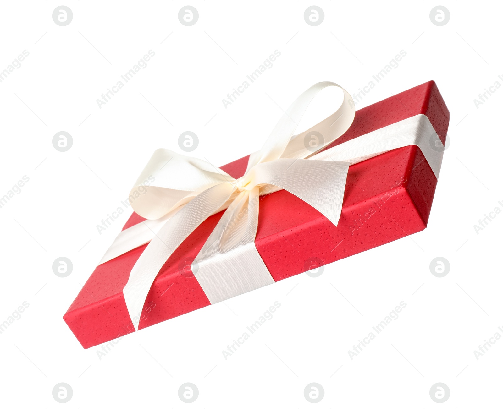 Photo of Beautiful gift box lid with bow isolated on white