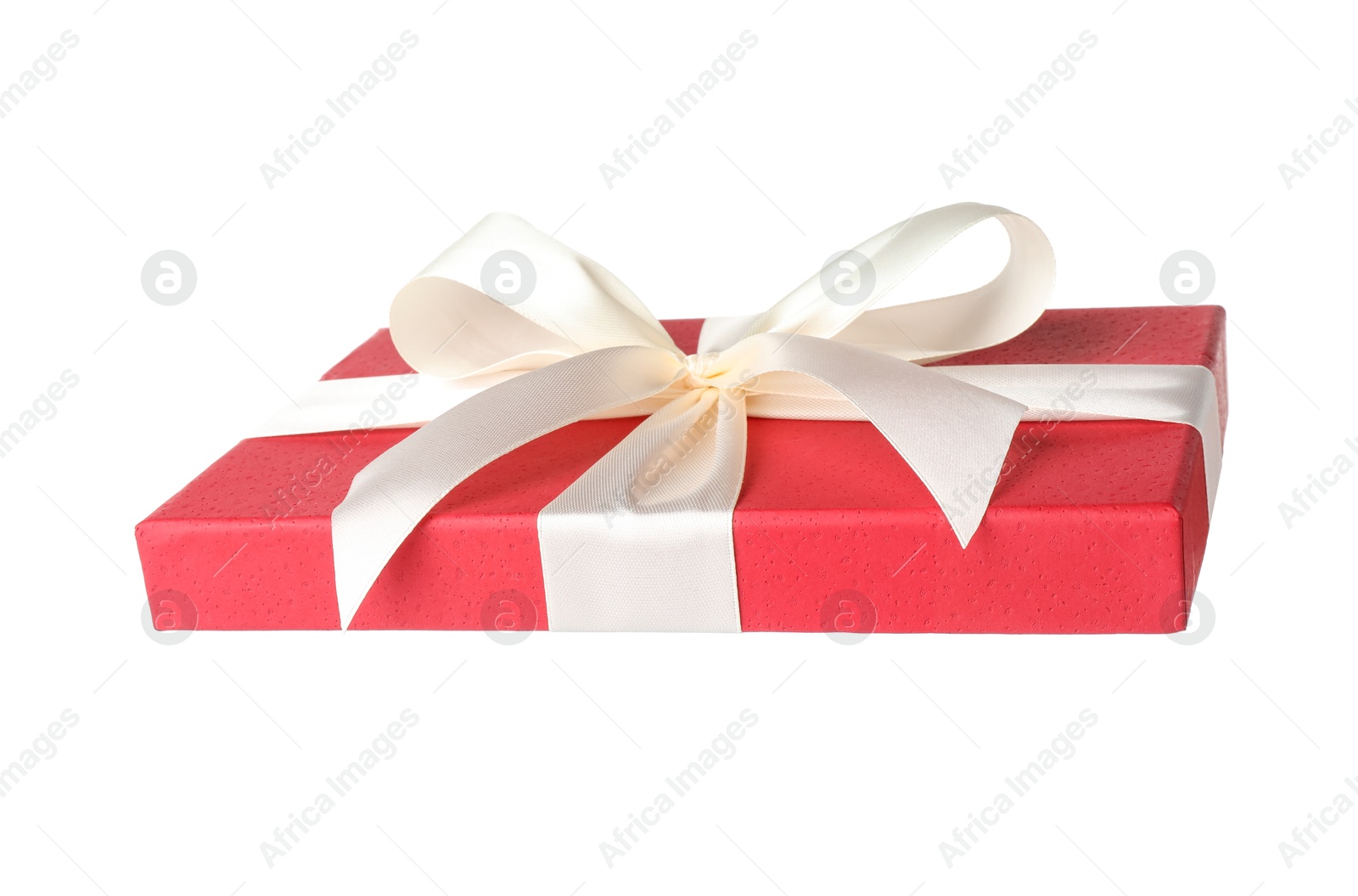 Photo of Beautiful gift box lid with bow isolated on white