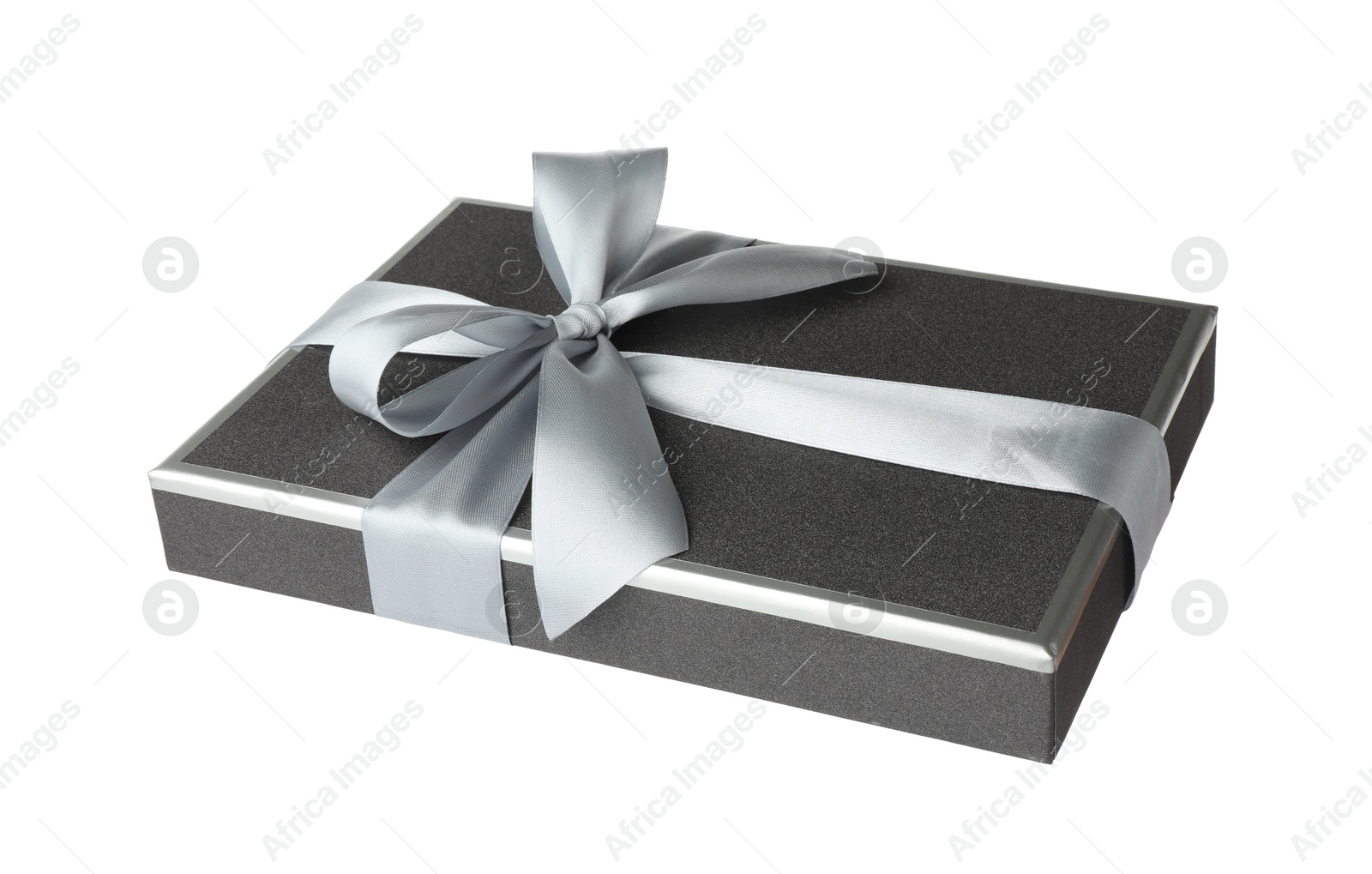 Photo of Beautiful gift box lid with bow isolated on white
