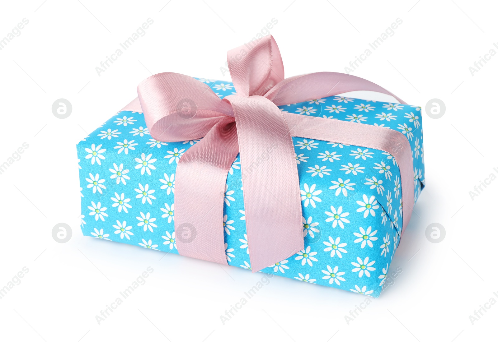 Beautiful gift box with bow isolated on white Photo of Beautiful gift box with bow isolated on white