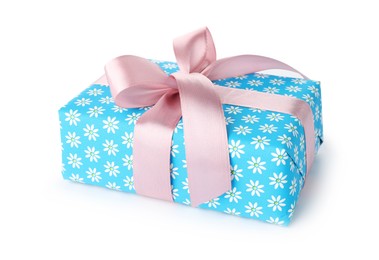 Photo of Beautiful gift box with bow isolated on white