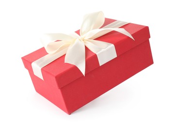 Photo of Beautiful gift box with bow isolated on white