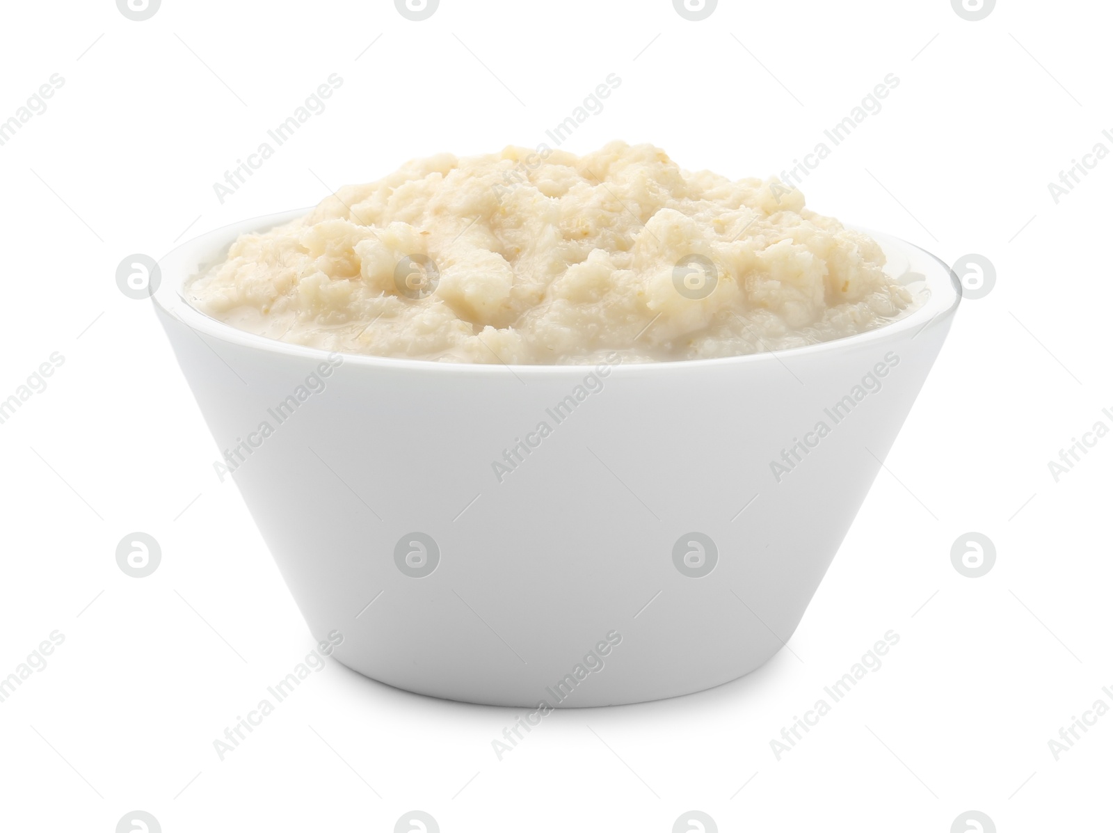 Photo of Tasty horseradish sauce in bowl isolated on white