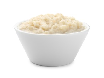 Photo of Tasty horseradish sauce in bowl isolated on white