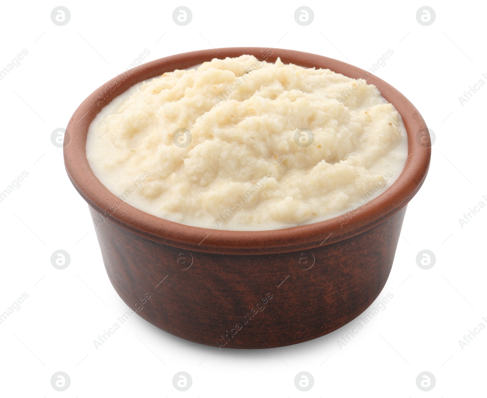 Photo of Tasty horseradish sauce in bowl isolated on white