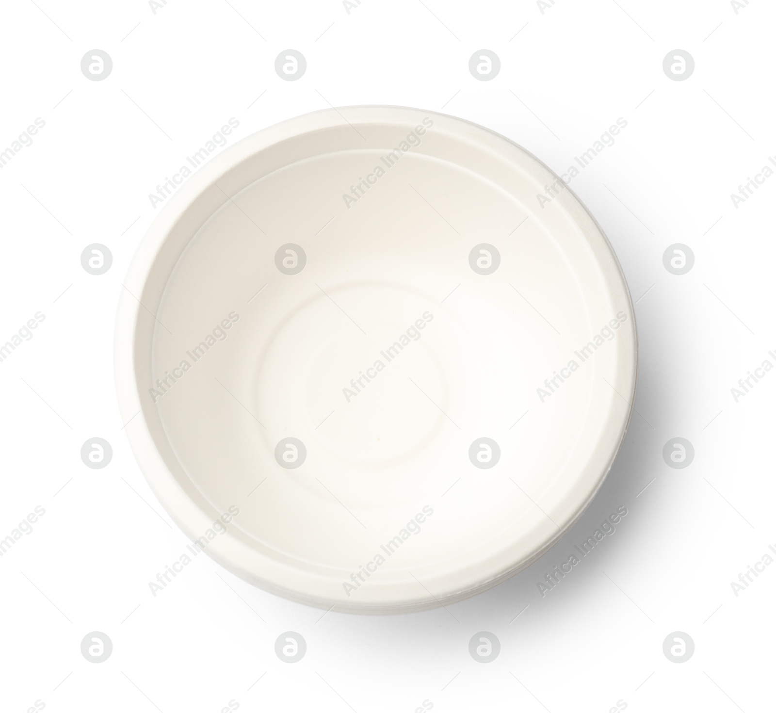 Photo of Set of disposable bowls isolated on white, top view