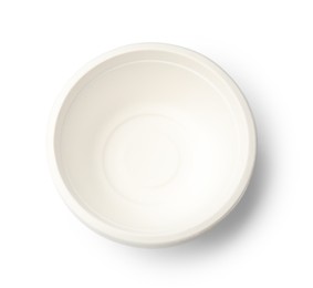 Photo of Set of disposable bowls isolated on white, top view