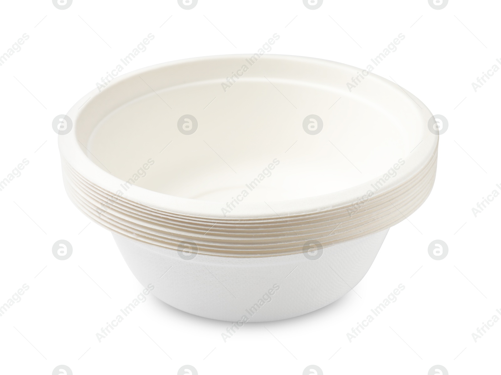Set of disposable bowls isolated on white Photo of Set of disposable bowls isolated on white