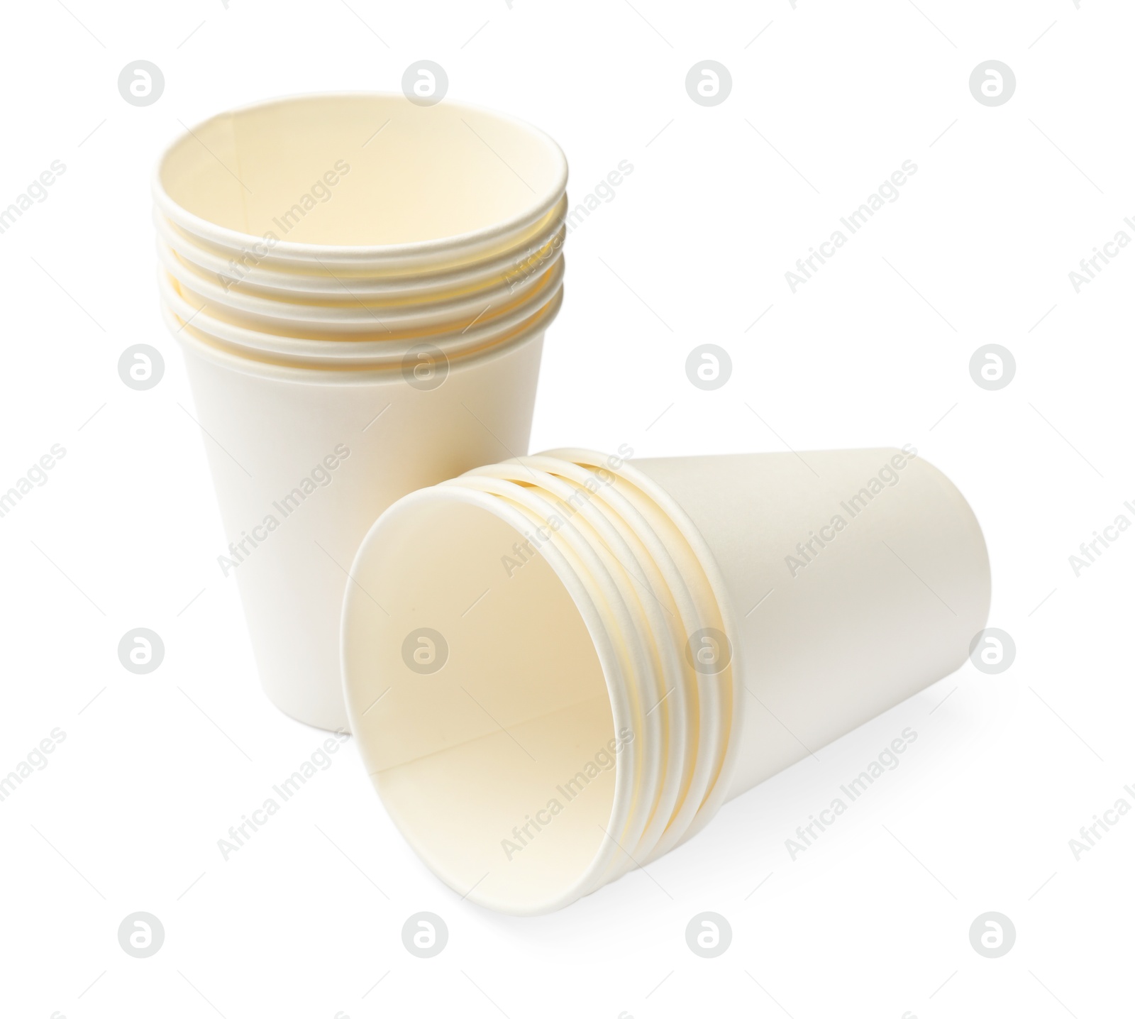 Set of disposable cups isolated on white Photo of Set of disposable cups isolated on white