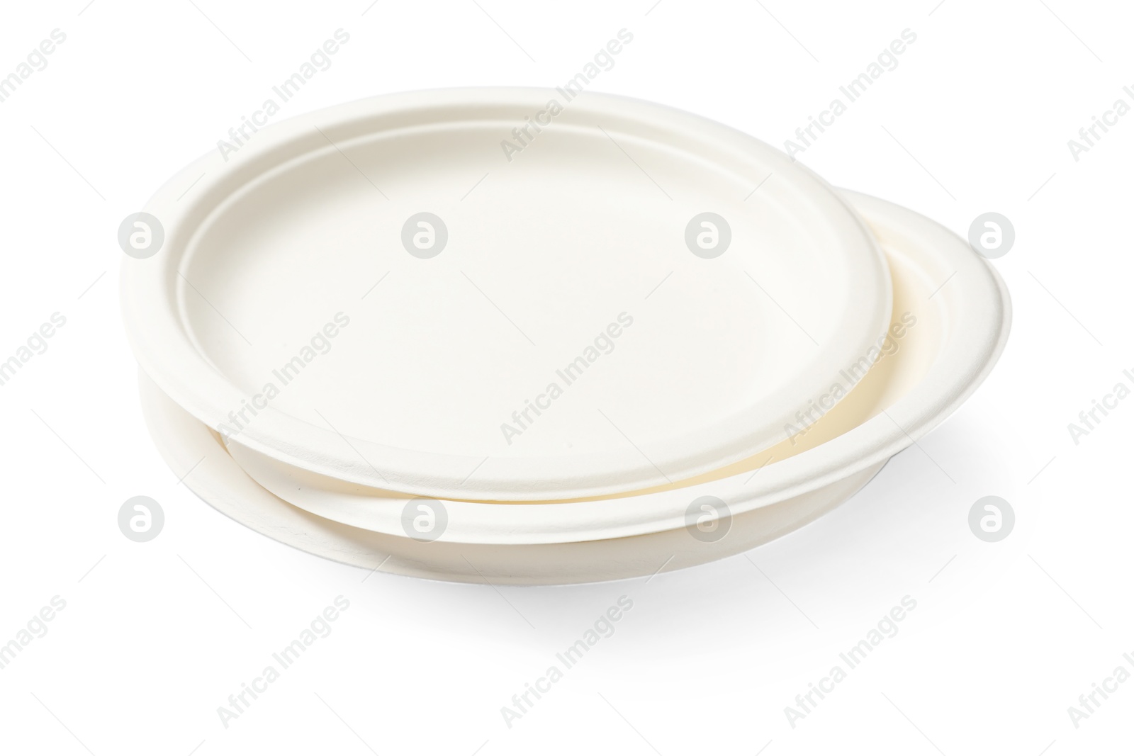Set of disposable plates isolated on white Photo of Set of disposable plates isolated on white