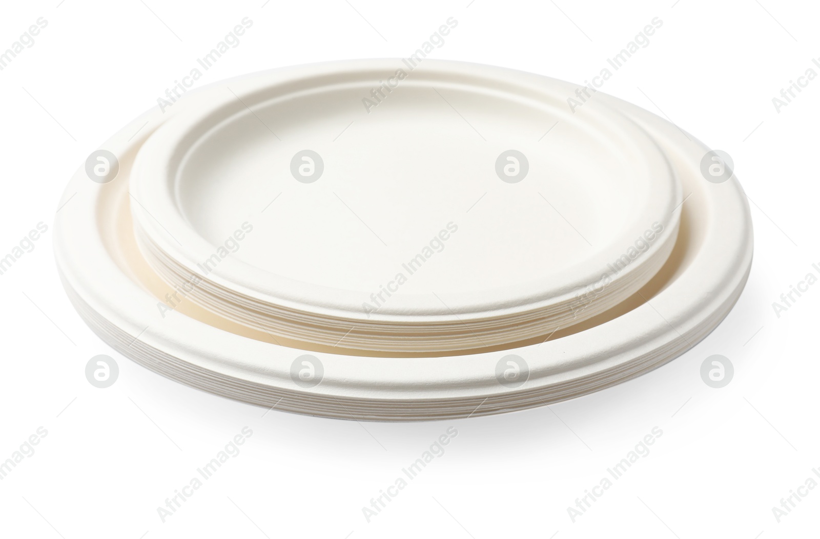 Set of disposable plates isolated on white Photo of Set of disposable plates isolated on white