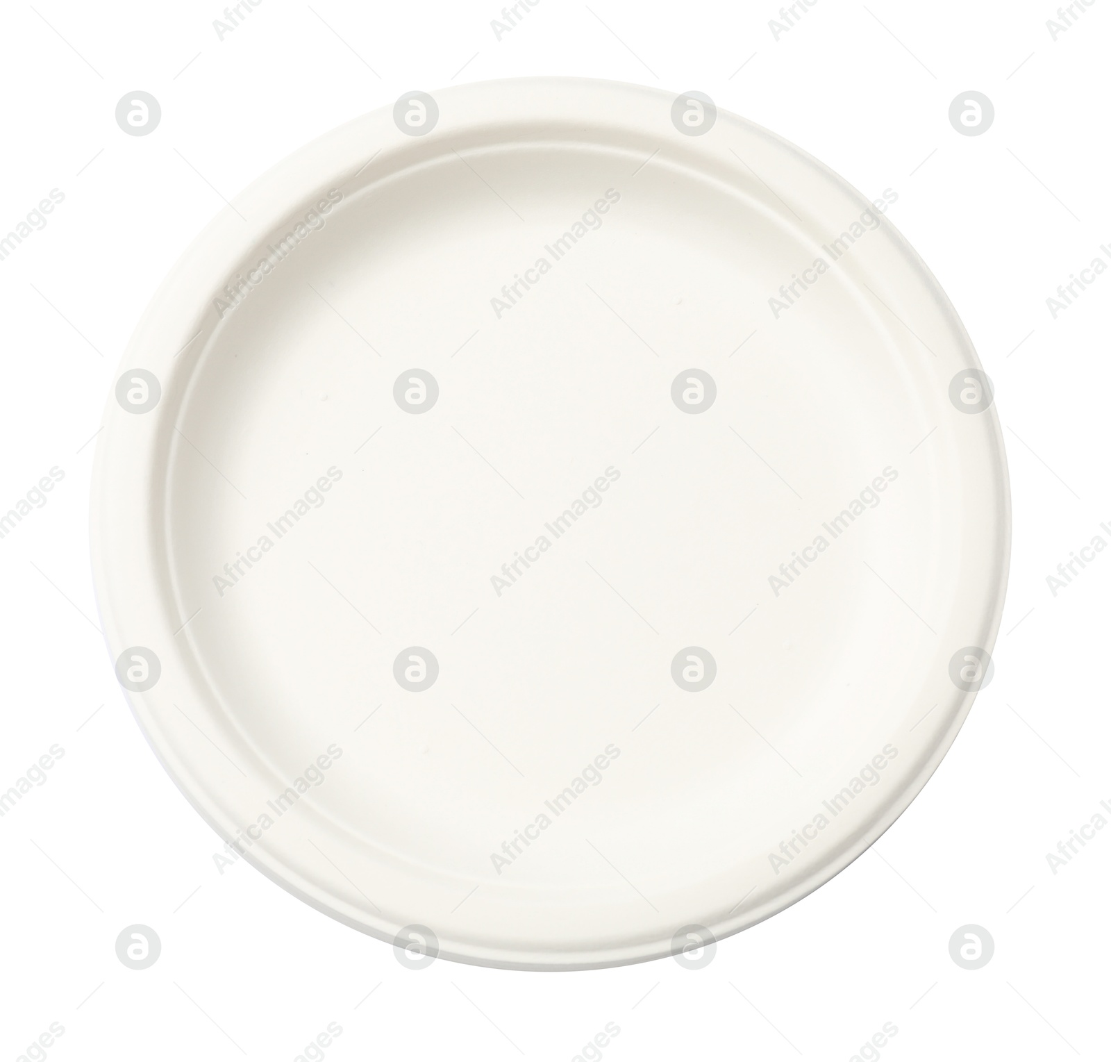 Photo of Set of disposable plates isolated on white, top view