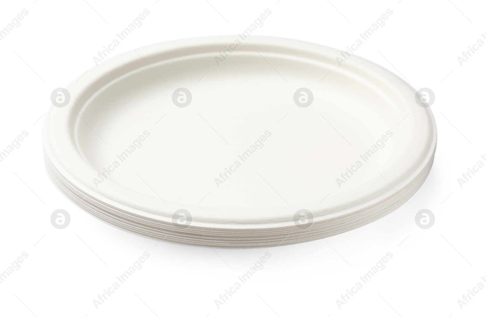 Set of disposable plates isolated on white Photo of Set of disposable plates isolated on white