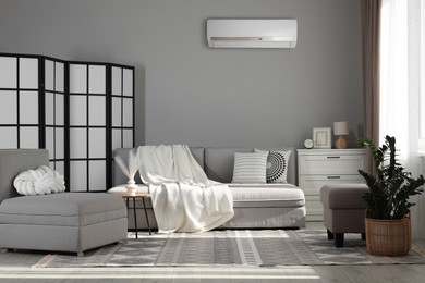 Image of Air conditioner, contemporary furniture, houseplant and decor in living room