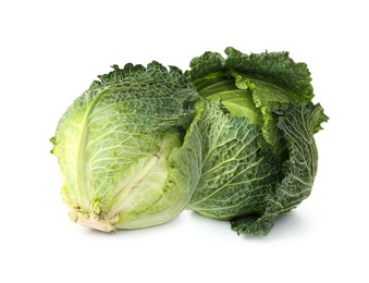 Image of Fresh Savoy cabbage isolated on white. Leaf vegetable