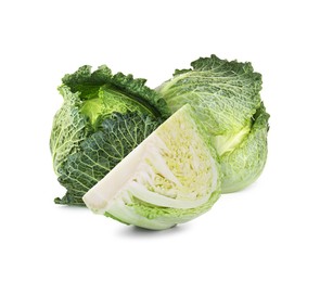 Image of Fresh Savoy cabbage isolated on white. Leaf vegetable