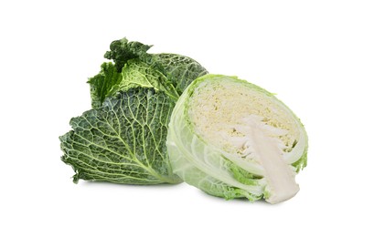 Image of Fresh Savoy cabbage isolated on white. Leaf vegetable