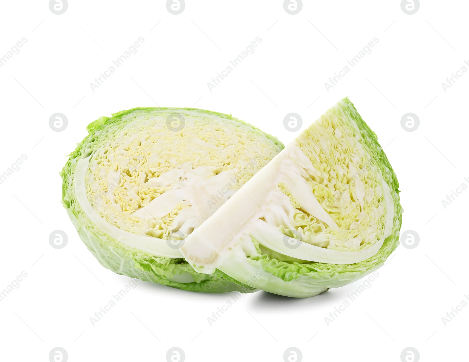 Image of Fresh Savoy cabbage isolated on white. Leaf vegetable