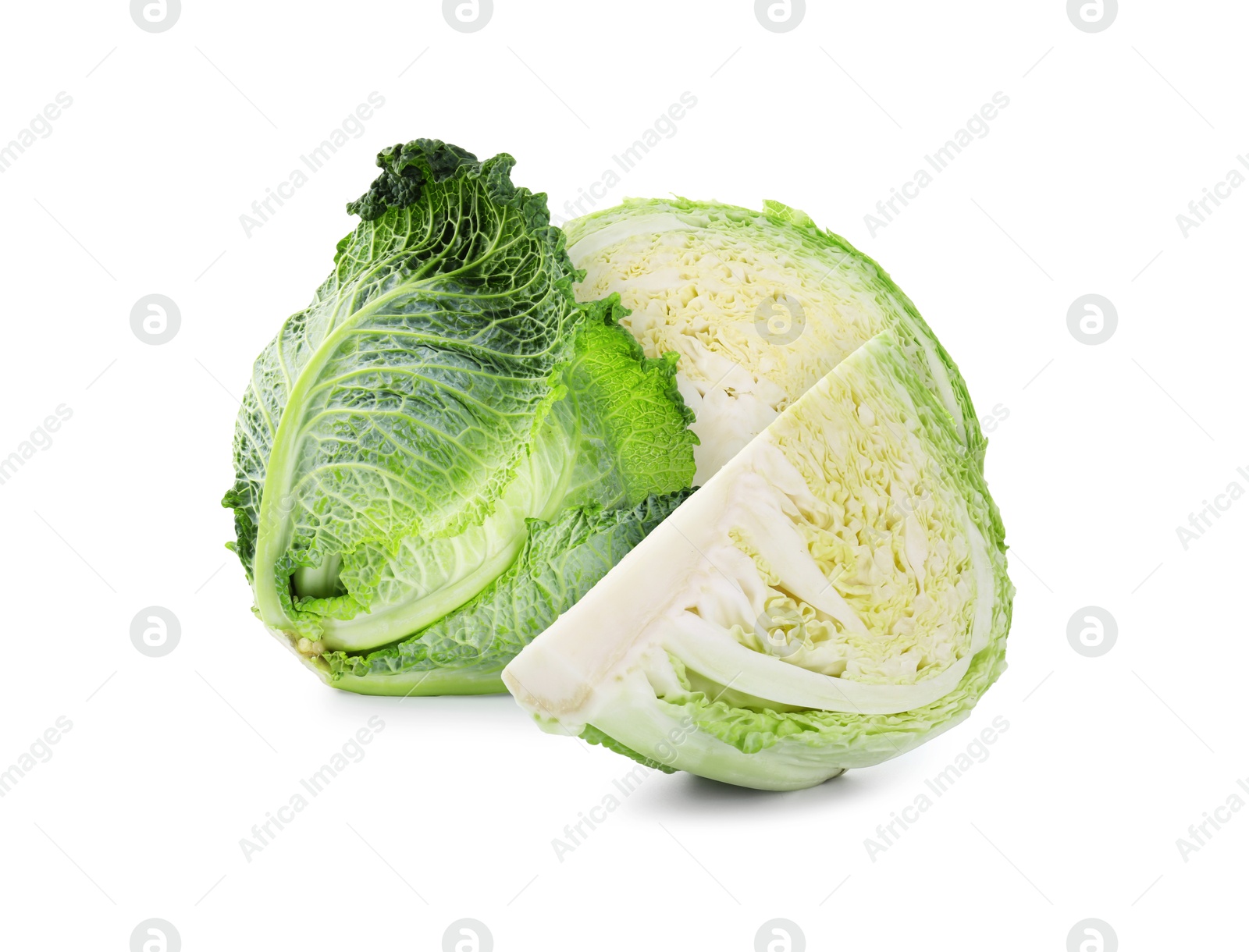 Image of Fresh Savoy cabbage isolated on white. Leaf vegetable