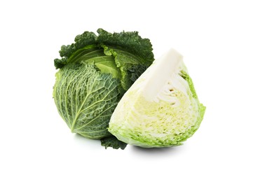 Image of Fresh Savoy cabbage isolated on white. Leaf vegetable
