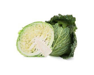 Image of Fresh Savoy cabbage isolated on white. Leaf vegetable