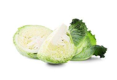 Image of Fresh Savoy cabbage isolated on white. Leaf vegetable