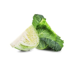 Image of Fresh Savoy cabbage isolated on white. Leaf vegetable