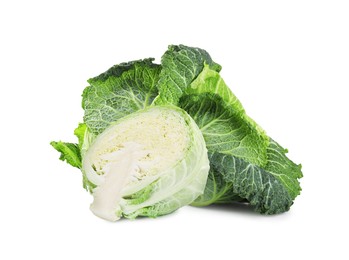 Image of Fresh Savoy cabbage isolated on white. Leaf vegetable