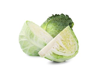 Image of Fresh Savoy cabbage isolated on white. Leaf vegetable
