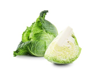 Image of Fresh Savoy cabbage isolated on white. Leaf vegetable