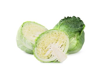 Image of Fresh Savoy cabbage isolated on white. Leaf vegetable