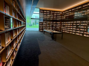 Photo of Wassenaar, Netherlands - April 24, 2025: Beautiful library with many books at Voorlinden museum