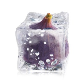 Image of Fresh fig inside ice cube isolated on white